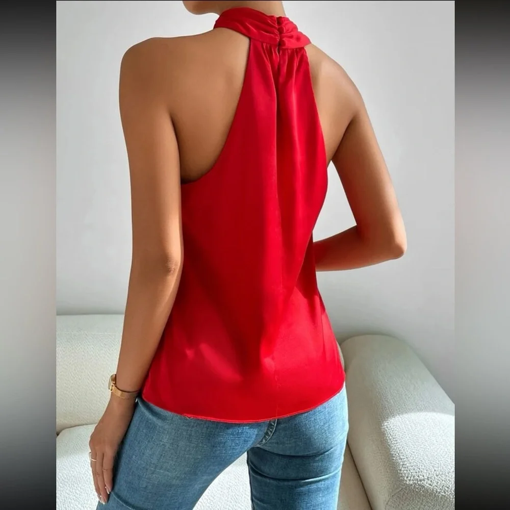 Luxe red twist front halter top